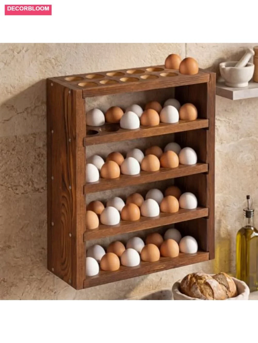 Wooden Egg Holder 60 Capacity, 5 Tier Countertop or Wall Mounted, Rustic